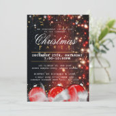 Invitation Joyeux Noël Fête Rouge Or Baubles (Debout devant)