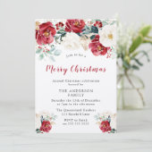 Invitation Joyeux Noël Fête Shimmer Bourgogne Fleurs rouges (Debout devant)