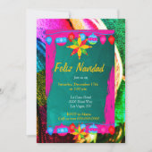 Invitation Joyeux Noël Fiesta sur Sarape rose et vert (Devant)