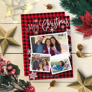 Invitation Joyeux Noël Flocon de Neige Mignon Rustique 3 Phot