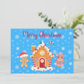 Invitation Joyeux Noël Gingerbread Homme, Femme & Maison (Debout devant)