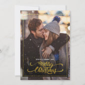 Invitation Joyeux Noël Gold Sparkle Script PHOTO Salutation (Devant)