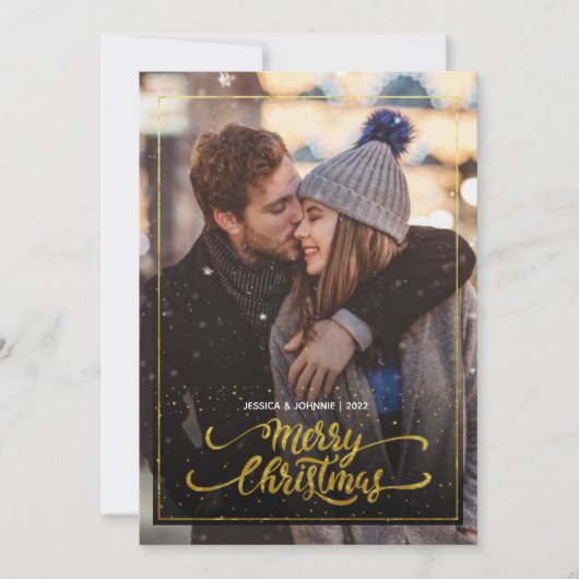 Invitation Joyeux Noël Gold Sparkle Script PHOTO Salutation (Devant)