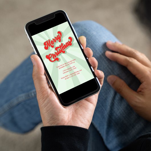 Invitation Joyeux Noël Green Retro Typographie Code QR