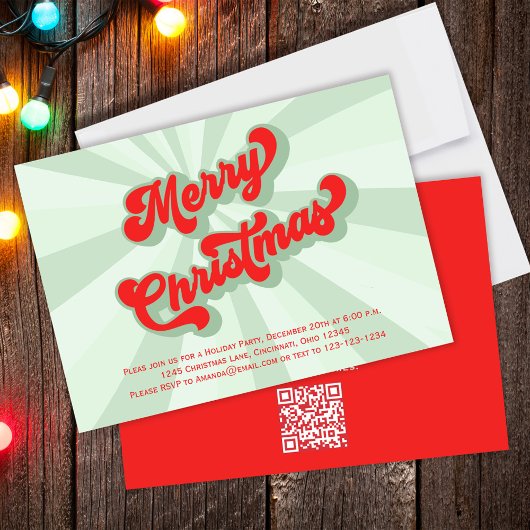 Invitation Joyeux Noël Green Retro Typographie Code QR