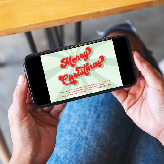 Invitation Joyeux Noël Green Retro Typographie Code QR