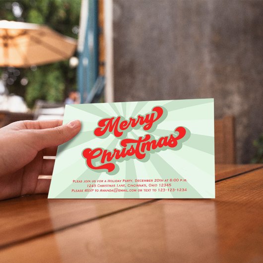 Invitation Joyeux Noël Green Retro Typographie Code QR