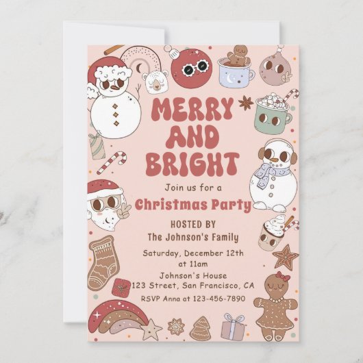 Invitation Joyeux Noël hippie brillant (Devant)