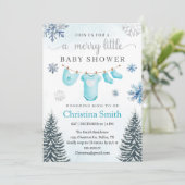 Invitation Joyeux Noël hiver Wonderland bébé garçon douche (Debout devant)