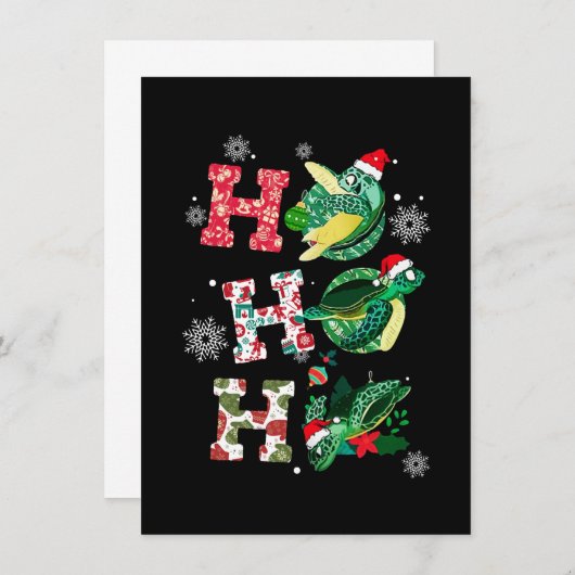 Invitation Joyeux Noël HO HO HO Turtle Père Noël (Devant / Derrière)