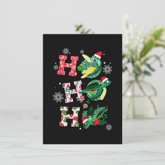 Invitation Joyeux Noël HO HO HO Turtle Père Noël (Debout devant)