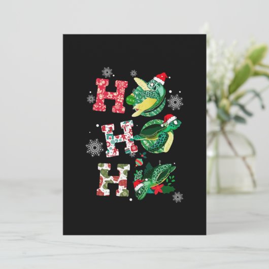 Invitation Joyeux Noël HO HO HO Turtle Père Noël (Debout devant)