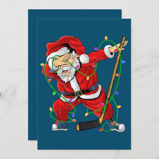 Invitation Joyeux Noël Hockey sur glace Dabbing Santa Claus (Devant / Derrière)