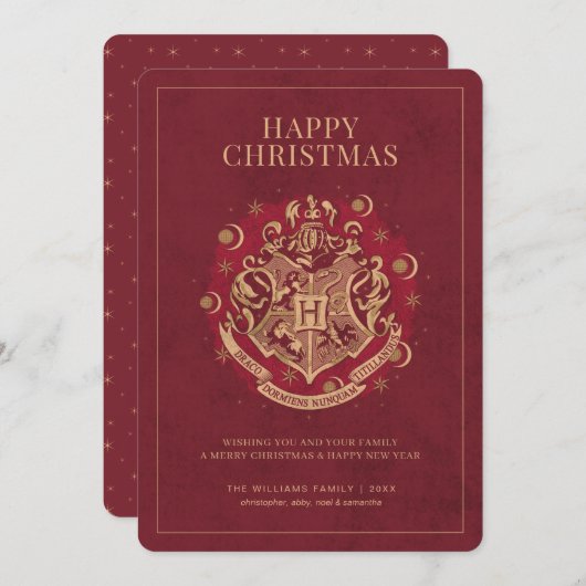 Invitation Joyeux Noël | HoGWARTS™ Crest - Rouge (Devant / Derrière)