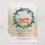 Invitation Joyeux Noël Joyeux Nouvel An Fête Holly Wreath (Devant / Derrière)