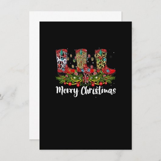 Invitation Joyeux Noël Leopard Cowboy Boot Western Père Noël (Devant / Derrière)