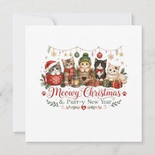 Invitation Joyeux Noël miaou et Bonne Année ronron