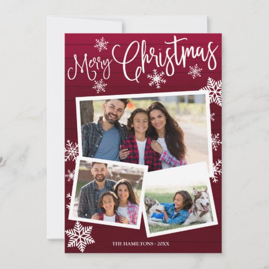 Invitation Joyeux Noël mignon Flocon de neige Rustique 3 Phot (Devant)