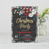 Invitation Joyeux Noël Neige Rouge Floral Chalkboard Party (Debout devant)