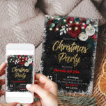 Invitation Joyeux Noël Neige Rouge Floral Chalkboard Party<br><div class="desc">Conçu pour notre collection Joyeux Noël,  cet Invitation personnalisable comprend des couronnes d'arbre de Noël et des polices de couleur rouge florale,  or ainsi que des sections personnalisables pour les noms,  la date,  le lieu et la demande. Éléments correspondants disponibles.</div>