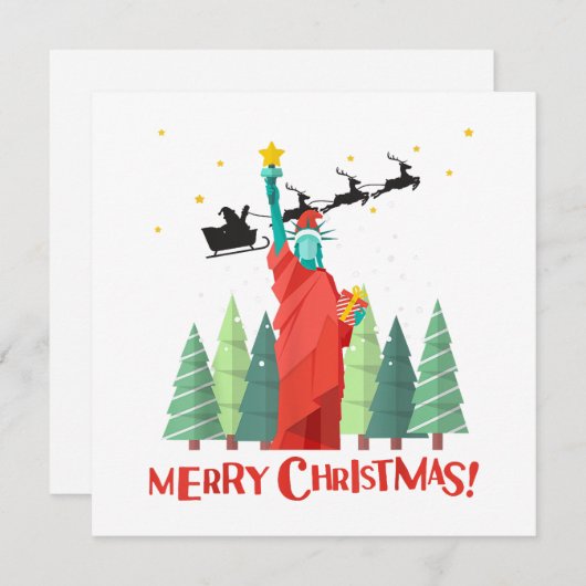 Invitation Joyeux Noël New York Santa Claus Statue De Lib (Devant / Derrière)