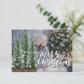 Invitation Joyeux Noël Nom Arbre Lumières d'hiver Photo rose (Debout devant)