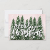 Invitation Joyeux Noël Nom Arbre Lumières d'hiver Photo rose (Dos)