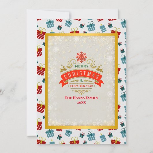 Invitation Joyeux Noël & Nouvel An cadeau arrière - plan moti (Dos)