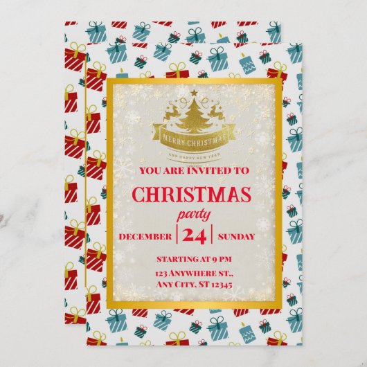 Invitation Joyeux Noël & Nouvel An cadeau arrière - plan moti (Devant / Derrière)