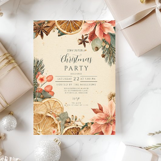 Invitation Joyeux Noël Orange Séchée Vintage