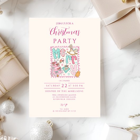 Invitation Joyeux Noël pastel