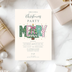 Invitation Joyeux Noël Patchwork Pastel