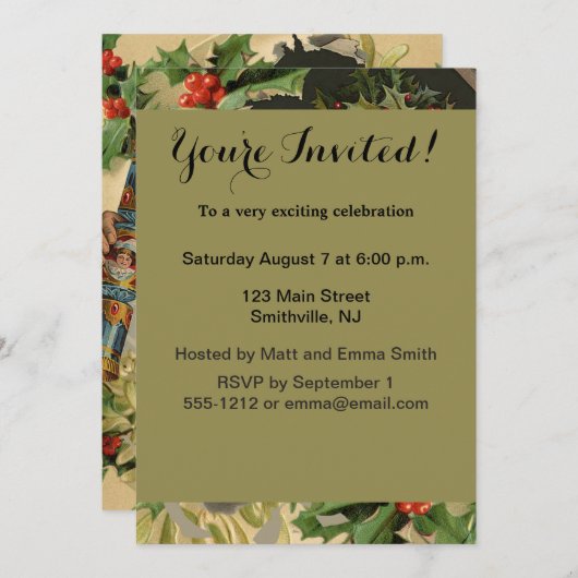 Invitation Joyeux Noël Père Noël Antique classique (Devant / Derrière)