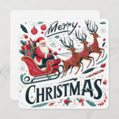 Invitation Joyeux Noël Père Noël Sleigh & Reindeer Festive (Devant / Derrière)
