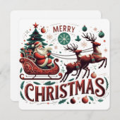 Invitation Joyeux Noël Père Noël Sleigh & Reindeer Festive (Devant / Derrière)