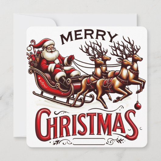 Invitation Joyeux Noël Père Noël Sleigh & Reindeer Vintage (Devant)