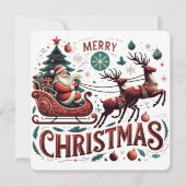 Invitation Joyeux Noël Père Noël Traîneau & Renne Festif (Devant)