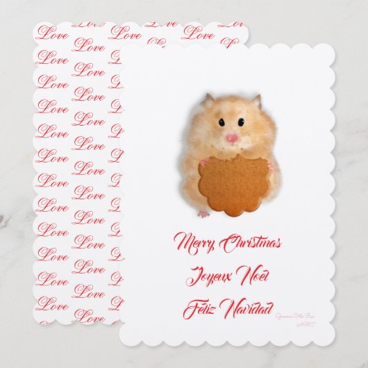 Invitation Joyeux Noël petit hamster mignon avec biscuit (Devant / Derrière)
