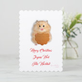 Invitation Joyeux Noël petit hamster mignon avec biscuit (Debout devant)