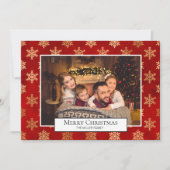 Invitation Joyeux Noël Photo Collage Red Gold Snowflakes (Devant)