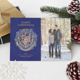 Invitation Joyeux Noël | Photo de la famille de crêtes HOGWAR