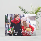 Invitation Joyeux Noël Photo Moderne Brosse Script Card R (Debout devant)