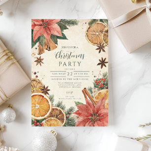 Invitation Joyeux Noël Poinsettia Citrus Rustique
