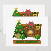 Invitation Joyeux Noël près de la cheminée bonfire xmas arbre (Devant / Derrière)