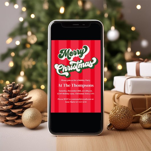 Invitation Joyeux Noël Red Retro