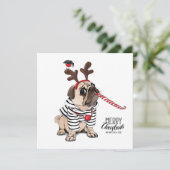 Invitation Joyeux Noël | Reindeer Pug (Debout devant)