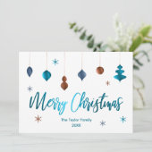 Invitation Joyeux Noël Retro Cuivre Turquoise Décor Marine (Debout devant)