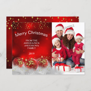 Invitation Joyeux Noël Rouge Or Holly Baubles