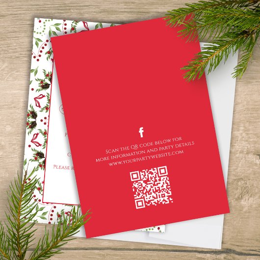 Invitation Joyeux Noël Rouge Vert Pinecone Parti QR Code