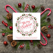 Invitation Joyeux Noël Rouge Vert Pinecone Parti QR Code